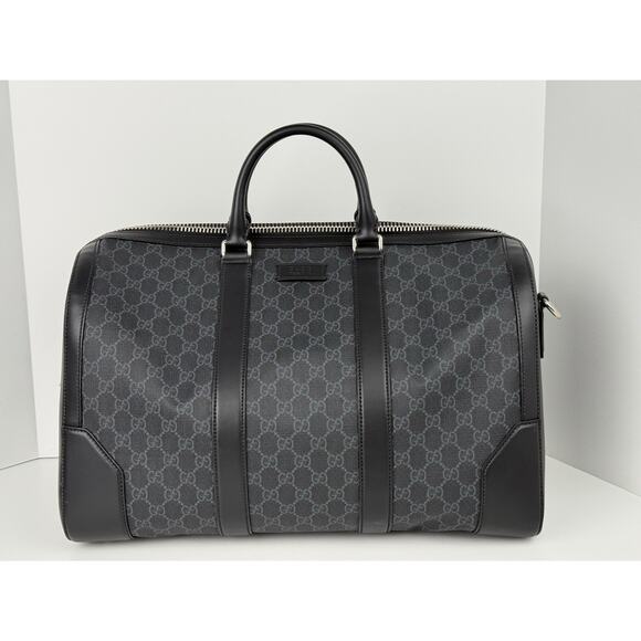 Gucci Large Savoy Duffle Bag GG Supreme Monogram Grey/Black Calfskin Trim - Picture 2 of 16